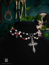 Image 1 of Red & White Beaded Necklace