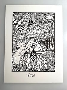 Image of The Lion Attack Original Ink Drawing