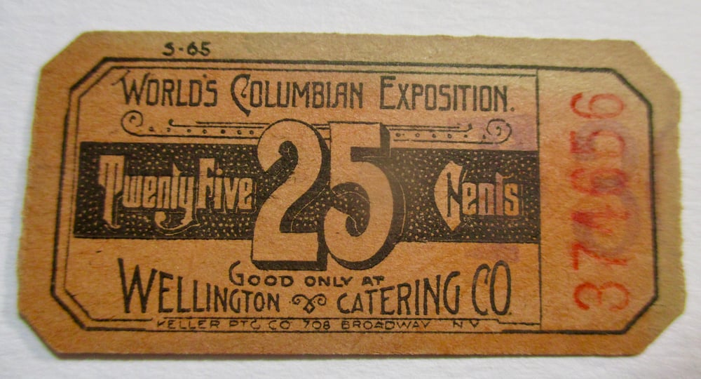 World's Columbian Expo Wellington Restaurants Ticket with Rare Overprint 