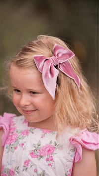 Image 2 of Velvet Dusty Pink Long Fable Bow