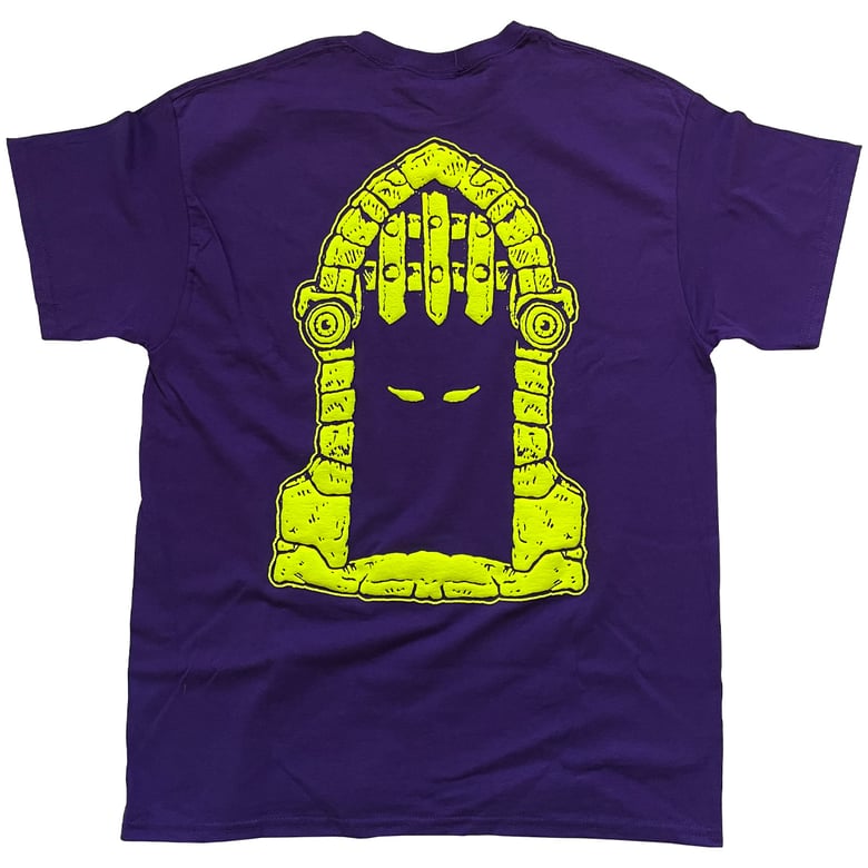 Image of 'PORTCULLIS'  T-SHIRT - PURPLE / NEON