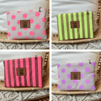 Image 1 of Pochette zippée Salem "pois roses","rayures jaunes", "rayures roses" et "pois violet"
