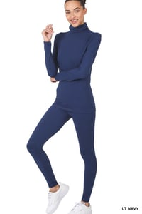 MOCK NECK TOP & LEGGINGS SET - LT NAVY