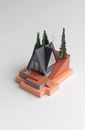 Image of A-Frame Cabin Paper Model- New Colours