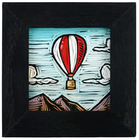 Hot air ballon - Tiny framed carving **FREE SHIPPING**