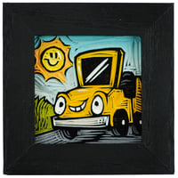 Tiny yellow car - Tiny framed carving **FREE SHIPPING**