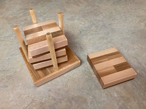 Image of Oak and Maple Coaster Set with holder, Tricolored Wooden Coasters, Unique Gift