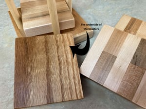 Image of Oak and Maple Coaster Set with holder, Tricolored Wooden Coasters, Unique Gift