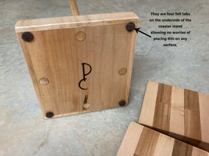 Image of Oak and Maple Coaster Set with holder, Tricolored Wooden Coasters, Unique Gift