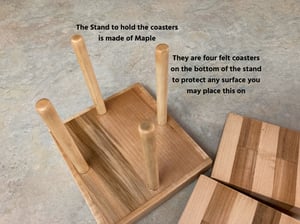 Image of Oak and Maple Coaster Set with holder, Tricolored Wooden Coasters, Unique Gift