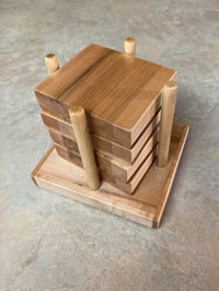 Image 8 of Oak and Maple Coaster Set with holder, Tricolored Wooden Coasters, Unique Gift