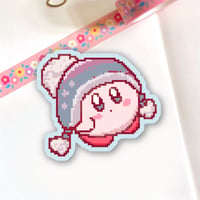 Pixel Winter Kirby Glossy Vinyl Sticker