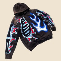 Image 2 of REWORKED CRACKY 3D PUFF SKELETON WITH BLUE FLAME SUN FADED HOODIE SIZE LARGE