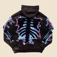 Image 3 of REWORKED CRACKY 3D PUFF SKELETON WITH BLUE FLAME SUN FADED HOODIE SIZE LARGE