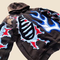 Image 4 of REWORKED CRACKY 3D PUFF SKELETON WITH BLUE FLAME SUN FADED HOODIE SIZE LARGE