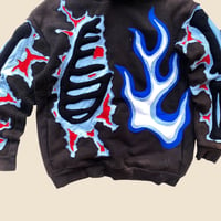 Image 5 of REWORKED CRACKY 3D PUFF SKELETON WITH BLUE FLAME SUN FADED HOODIE SIZE LARGE