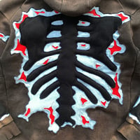 Image 6 of REWORKED CRACKY 3D PUFF SKELETON WITH BLUE FLAME SUN FADED HOODIE SIZE LARGE