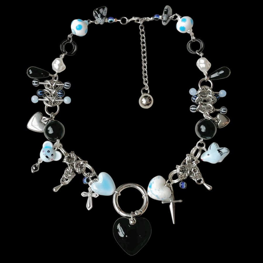 Image of Blue and Black Heart Necklace