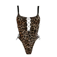Image 1 of LEOPARD LACEDUP SWIMSUIT