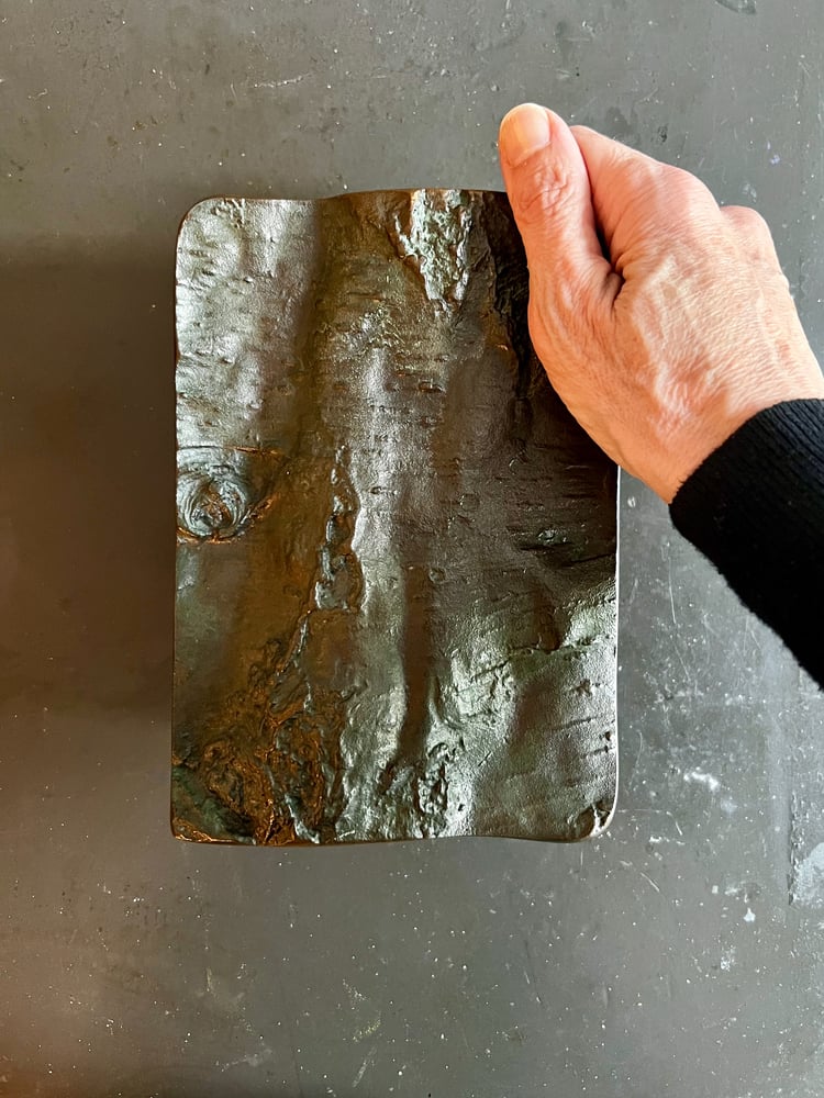 Image of Large Brutalist Bronze Door Handle with Tree Bark Pattern