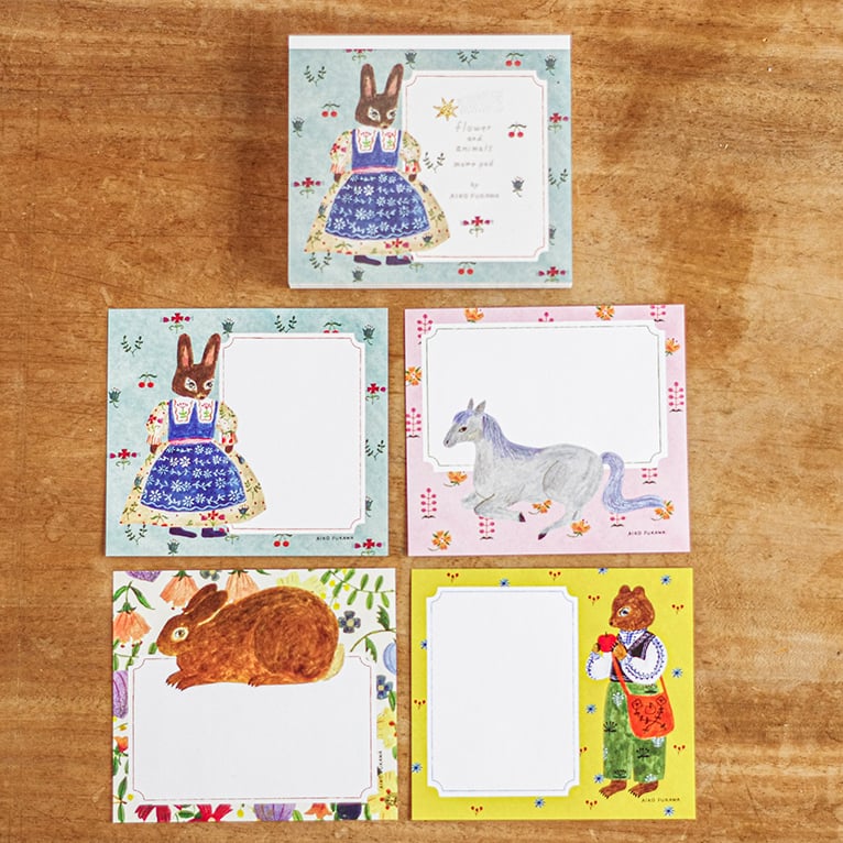 Image of Cozyca - Aiko Fukawa Memo Pad - Flowers & Animals