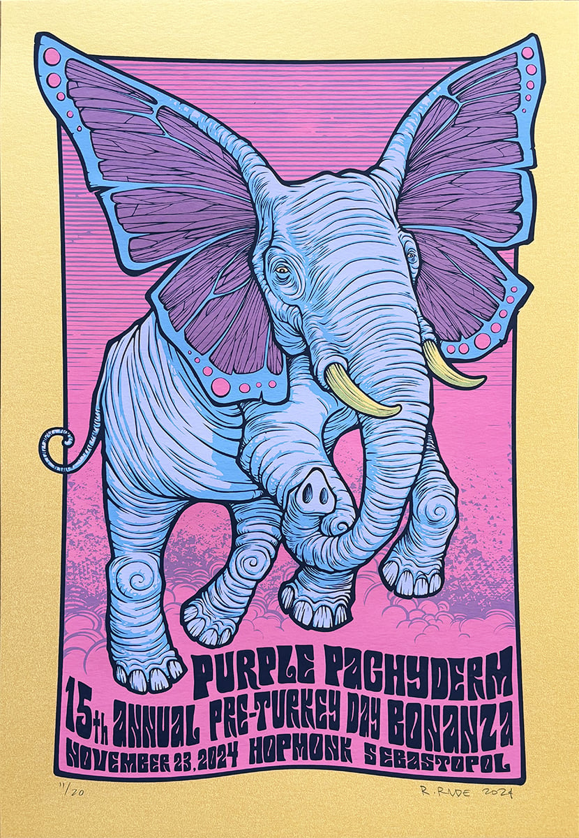 15TH ANNUAL PURPLE PACHYDERM PARTY POSTER -NOR CAL, 2024 - GOLD  EDITION