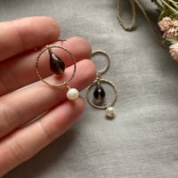 Image 4 of Smoky Quartz White Freshwater Pearl Hoop 14k Gold Fill Earrings