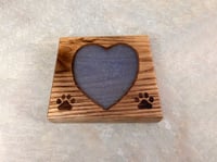 Image 1 of One Wooden Oak Dog Lover Coaster with paw prints in each corner, heart filled with Epoxy