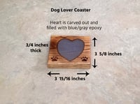 Image 2 of One Wooden Oak Dog Lover Coaster with paw prints in each corner, heart filled with Epoxy