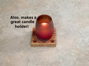 Image of One Wooden Oak Dog Lover Coaster with paw prints in each corner, heart filled with Epoxy