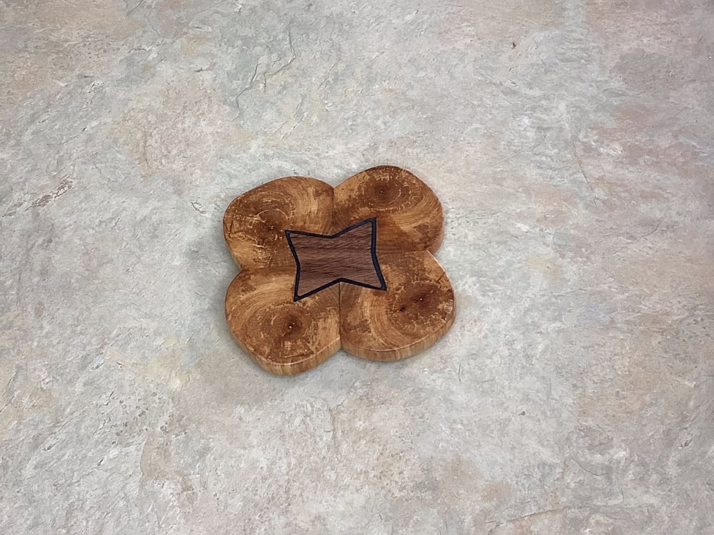 Image of Wooden Cloverleaf Trivet of Oak, Ash and Dark Walnut with an Epoxy Center, Hot plate
