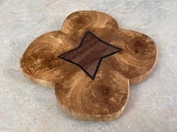 Image 2 of Wooden Cloverleaf Trivet of Oak, Ash and Dark Walnut with an Epoxy Center, Hot plate