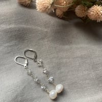 Image 1 of Herkimer Diamond Faceted Freshwater Pearl Sterling Silver Leverback Earrings