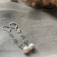 Image 2 of Herkimer Diamond Faceted Freshwater Pearl Sterling Silver Leverback Earrings