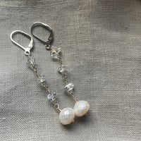 Image 3 of Herkimer Diamond Faceted Freshwater Pearl Sterling Silver Leverback Earrings