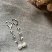 Image 4 of Herkimer Diamond Faceted Freshwater Pearl Sterling Silver Leverback Earrings