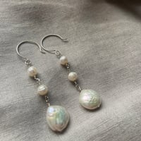 Image 2 of Natural Freshwater Coin Pearl Faceted Pearl Sterling Silver Earrings