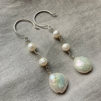 Image 3 of Natural Freshwater Coin Pearl Faceted Pearl Sterling Silver Earrings