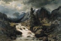 Image 2 of Rushing Mountain Stream Under Stormy Skies Art Print