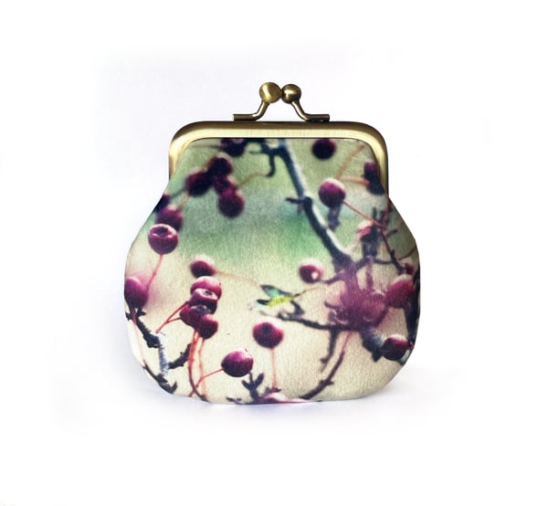 Image of Hawthorn berries, velvet kisslock coin purse with plant-dyed lining