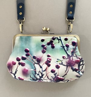 Image of Hawthorn berries, velvet kisslock shoulder bag with shoulder strap