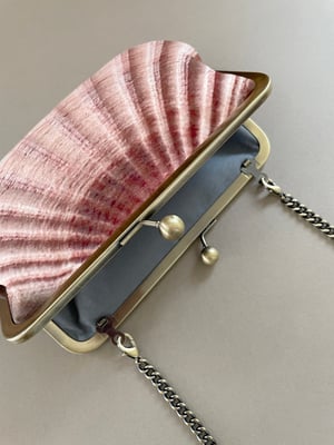 Image of Seashell, printed velvet kisslock bag with crossbody canvas or chain strap