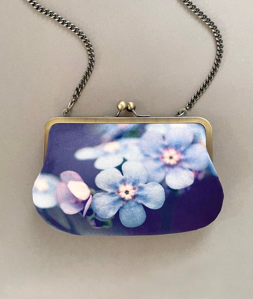 Image of Forget-me-not, velvet kisslock shoulder bag with shoulder strap