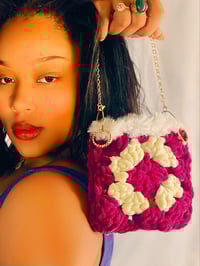 Image 1 of Maroon & White Faux Fur Seal Handbag