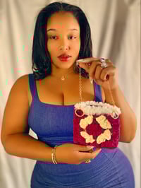 Image 2 of Maroon & White Faux Fur Seal Handbag