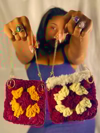 Image 1 of Maroon & Yellow Beaded Seal Handbag
