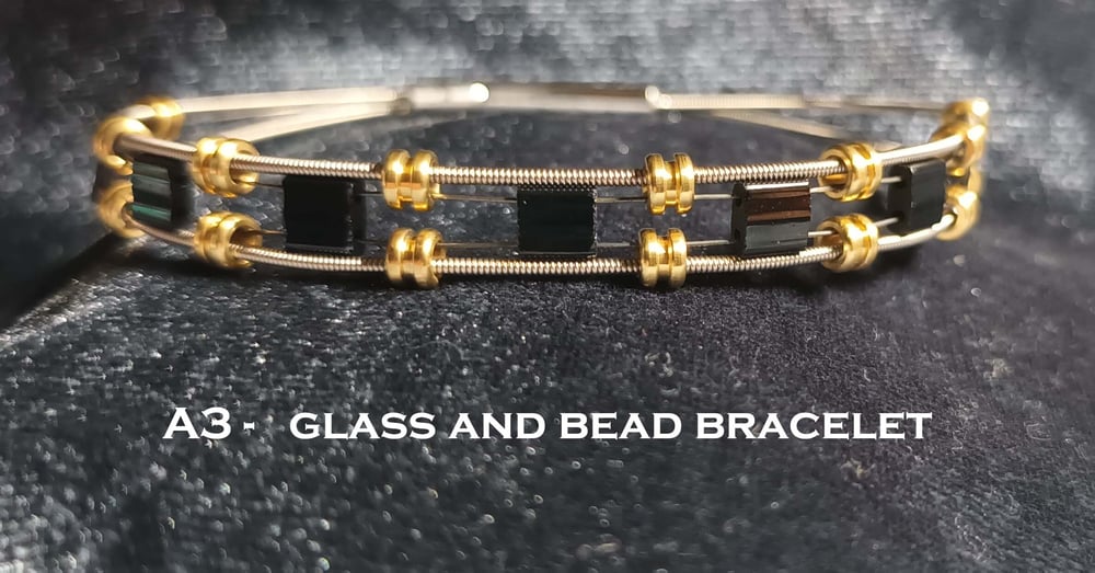 Image of Glass Tile and Bead Guitar String Bracelet