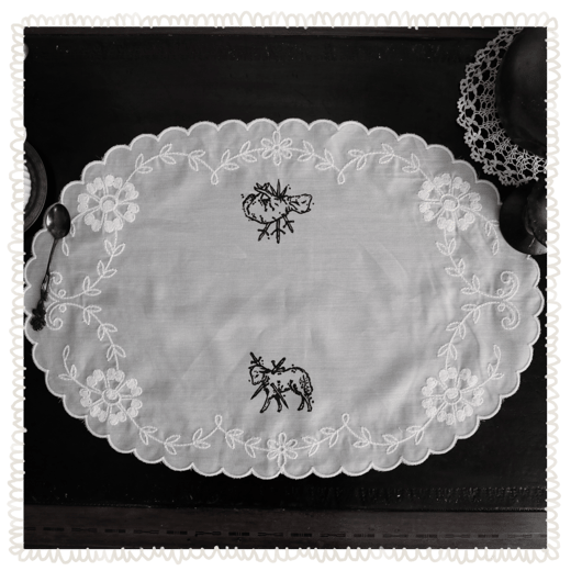 doilies with linocut prints ✣