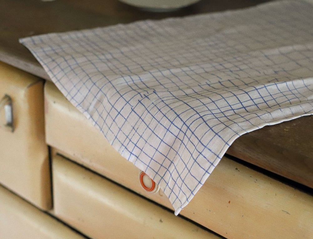 Image of BLUE GRID TEA TOWEL