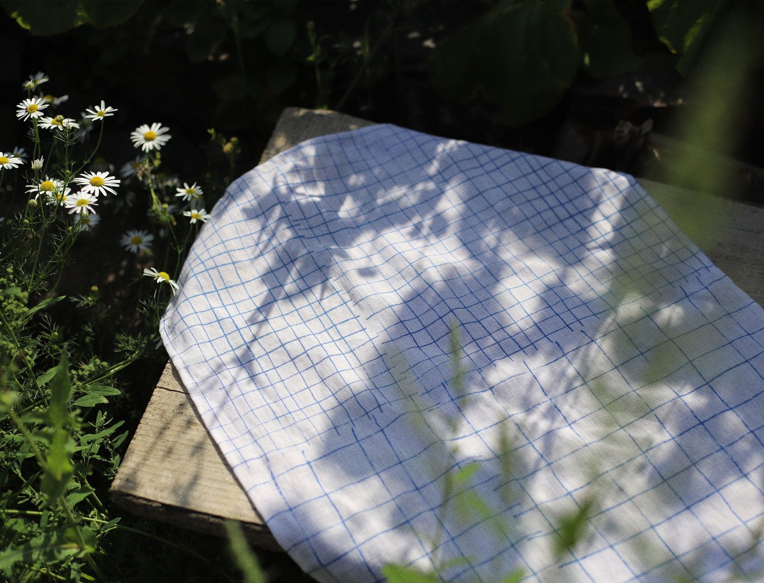 Image of BLUE GRID TEA TOWEL